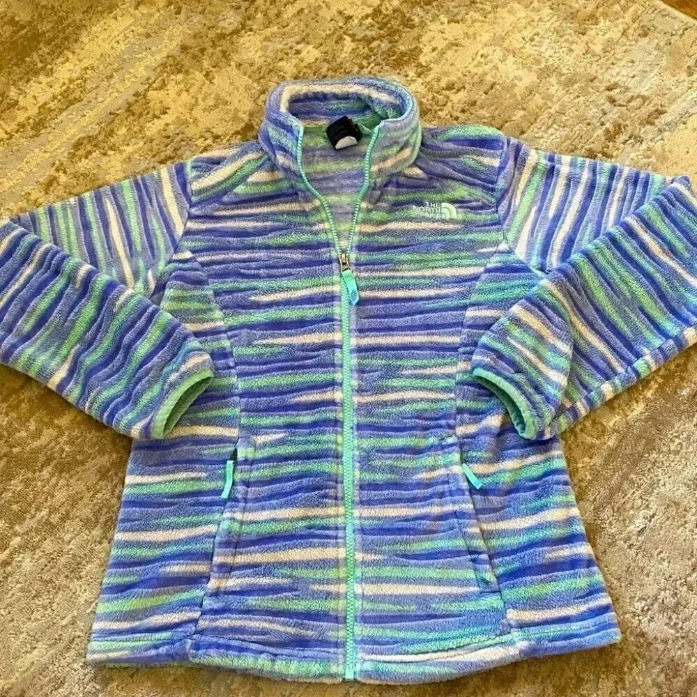 The North Face Osolita Zip Up Fleece Jacket Sweater Grapemist Blue Wavy Stripe:L